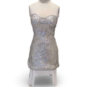 Silver Strapless Sequin Dress